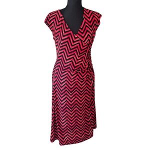 Lauren Ralph Lauren Chevron Wrap Dress Medium Pink Black Stretch Career